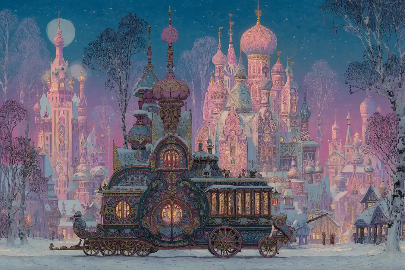 Fantastical Winter Fair In A Snowy Old Russian Town