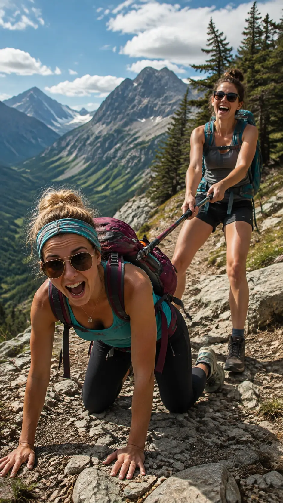 Joyful hikers sharing an unforgettable walk together