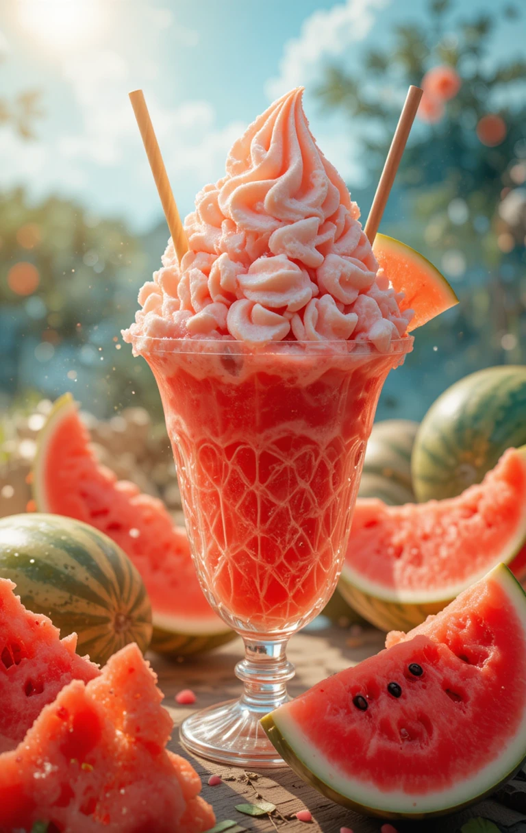 Summer watermelon and cantaloupe treats in bright sunlight