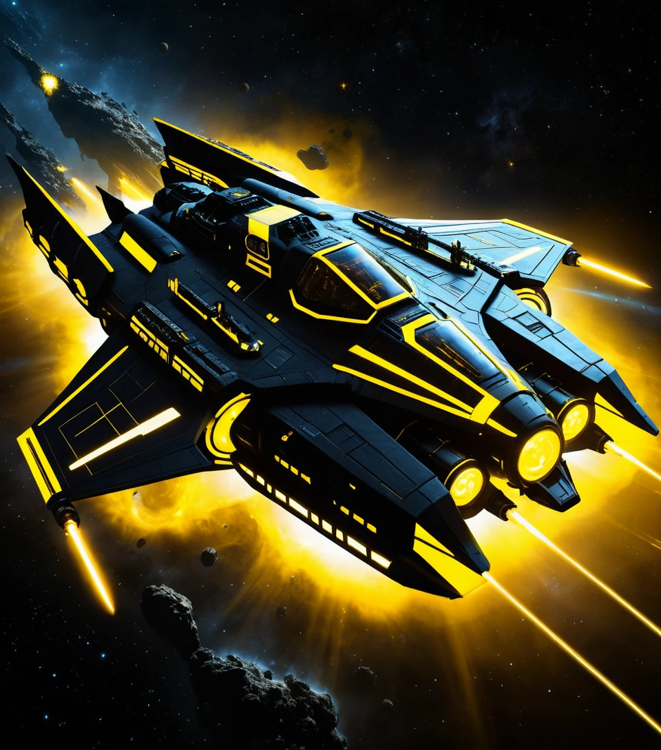 Massive sci fi star cruiser in glowing yellow outer space
