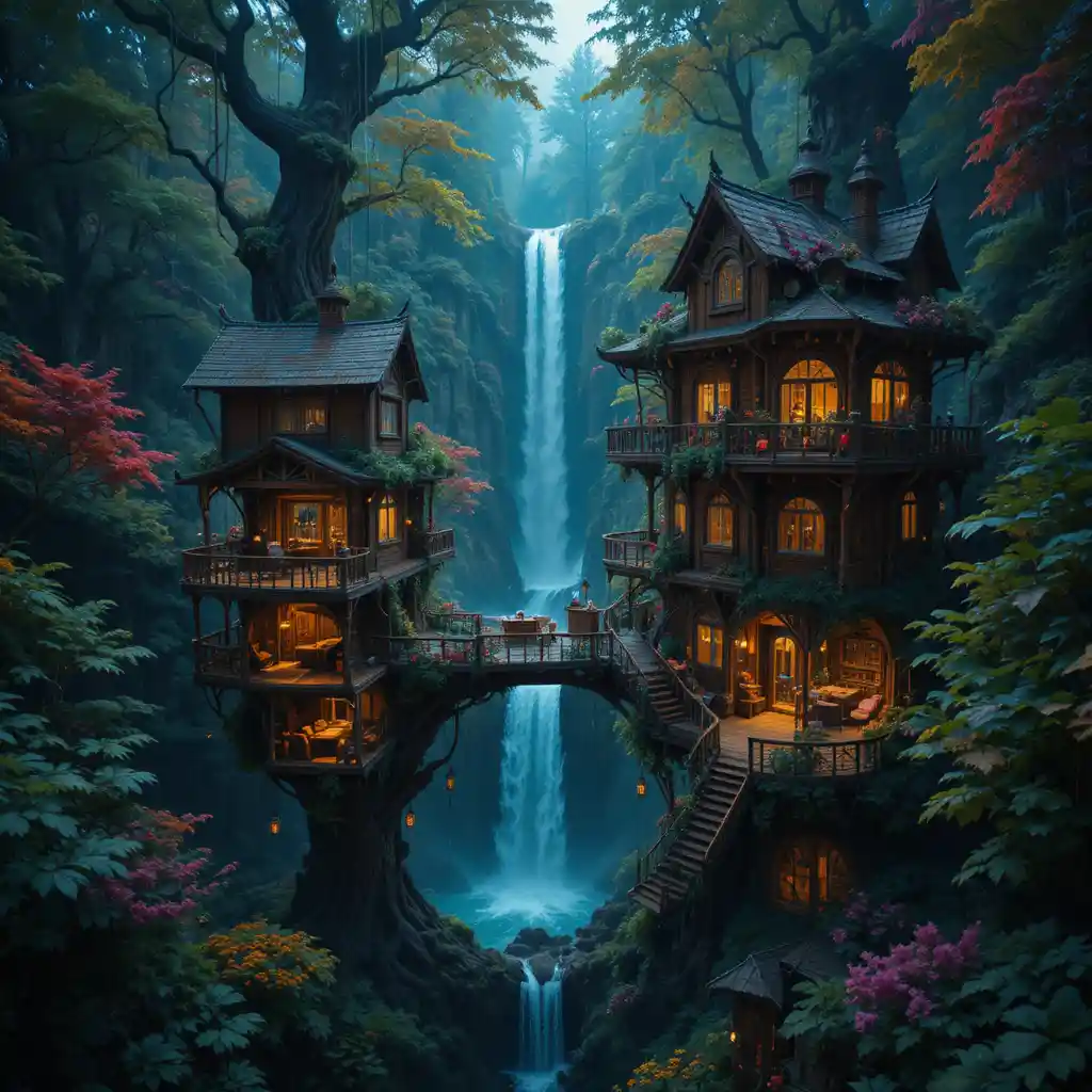 Whimsical Bird View Of A Fantastical Forest Treehouse