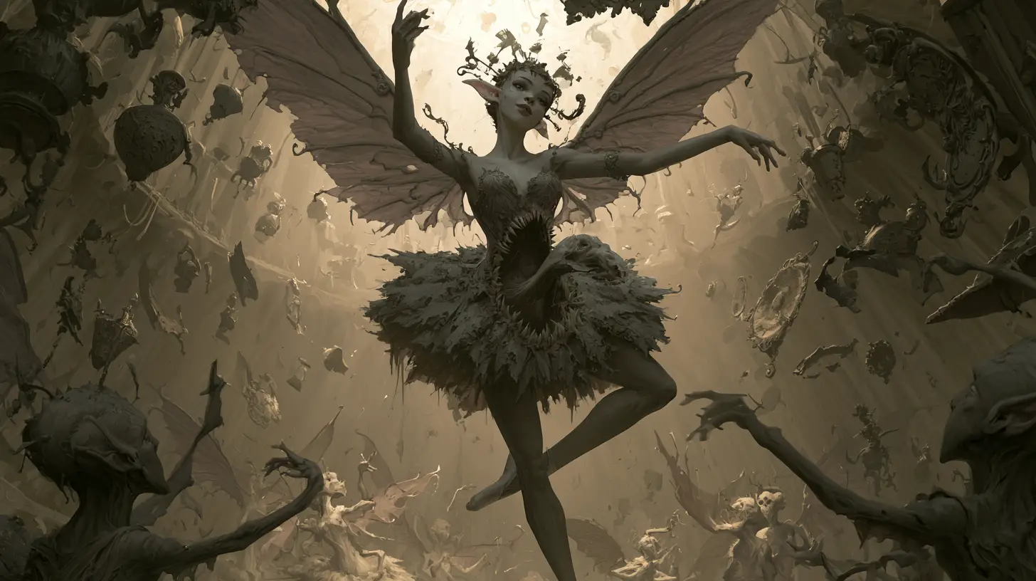 Macabre fae ballerina with monstrous stomach maw