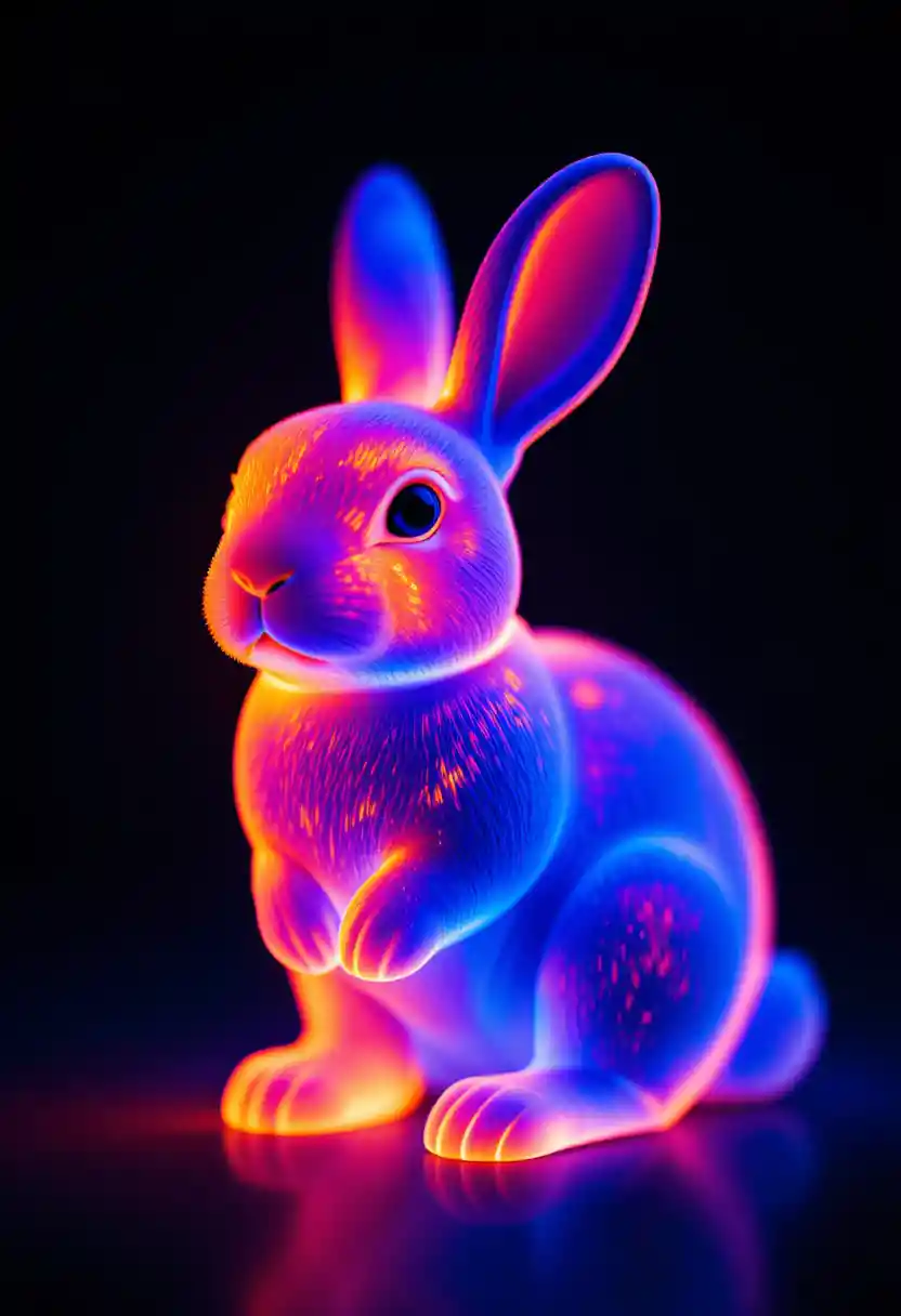 Glowing Rabbit Figurine In Soft Focus Against Black Background