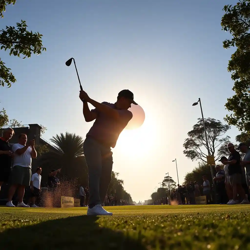 Gara di street golf urbano sotto un drammatico eclissi solare
