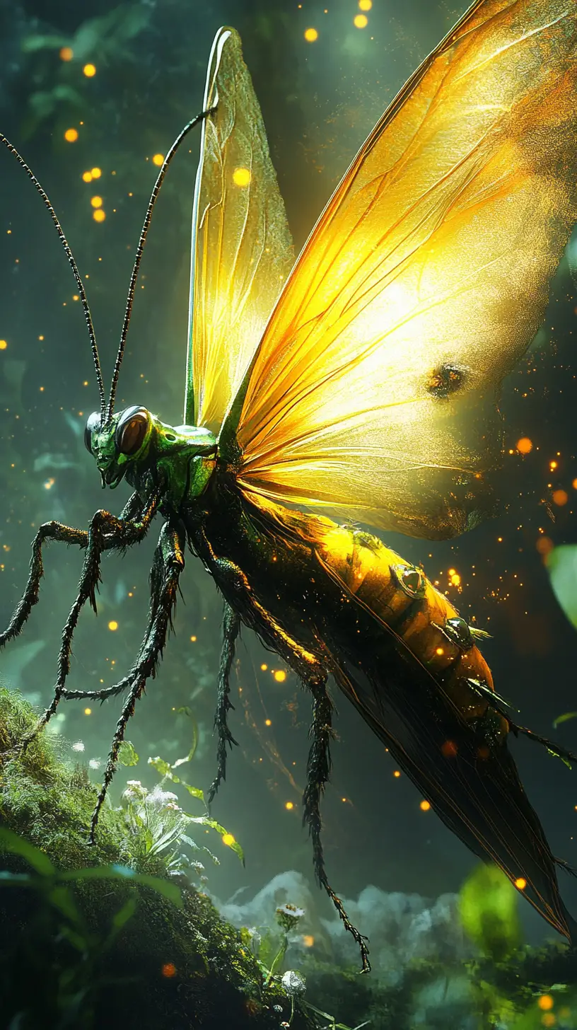Expressive insect hero in dynamic fantasy action scene