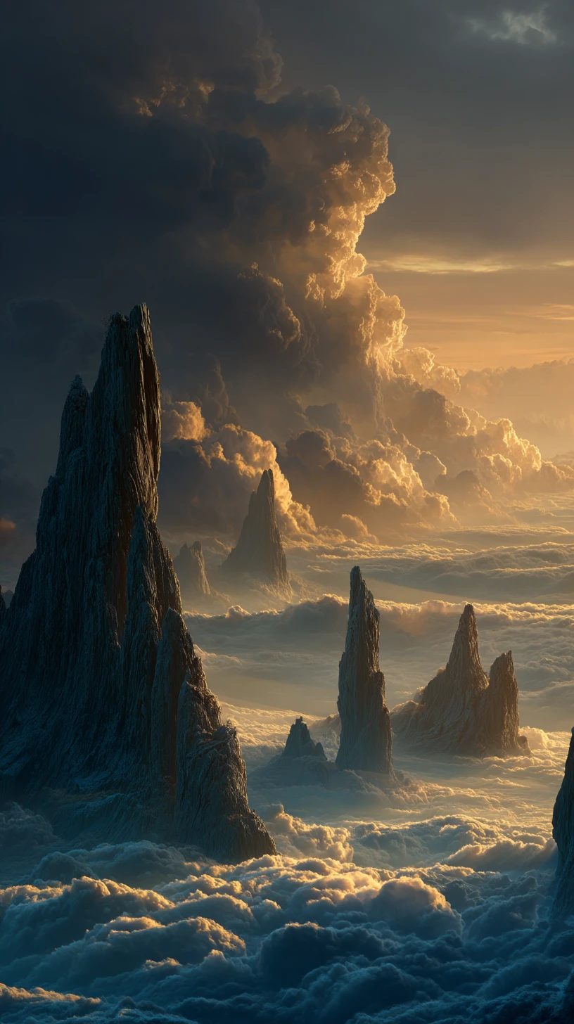 Surreal Fantasy Landscape With Inverted Mountains And Clouds