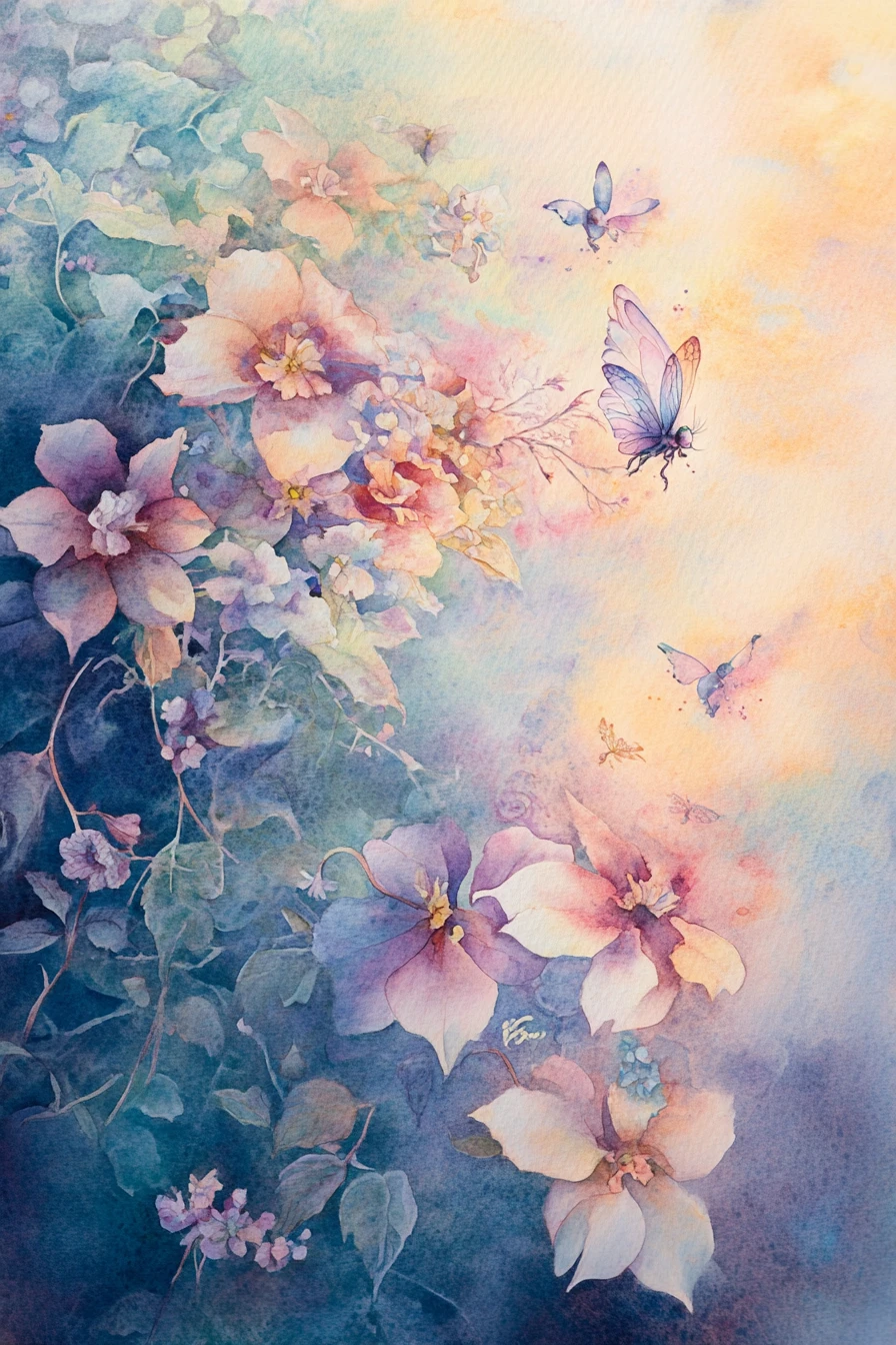 Dreamlike Watercolor Fairies In A Mystical Garden