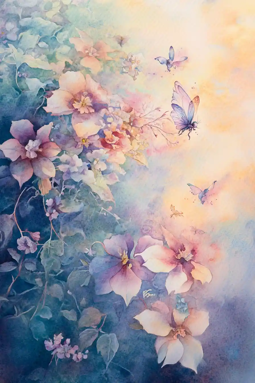 Dreamlike Watercolor Fairies In A Mystical Garden