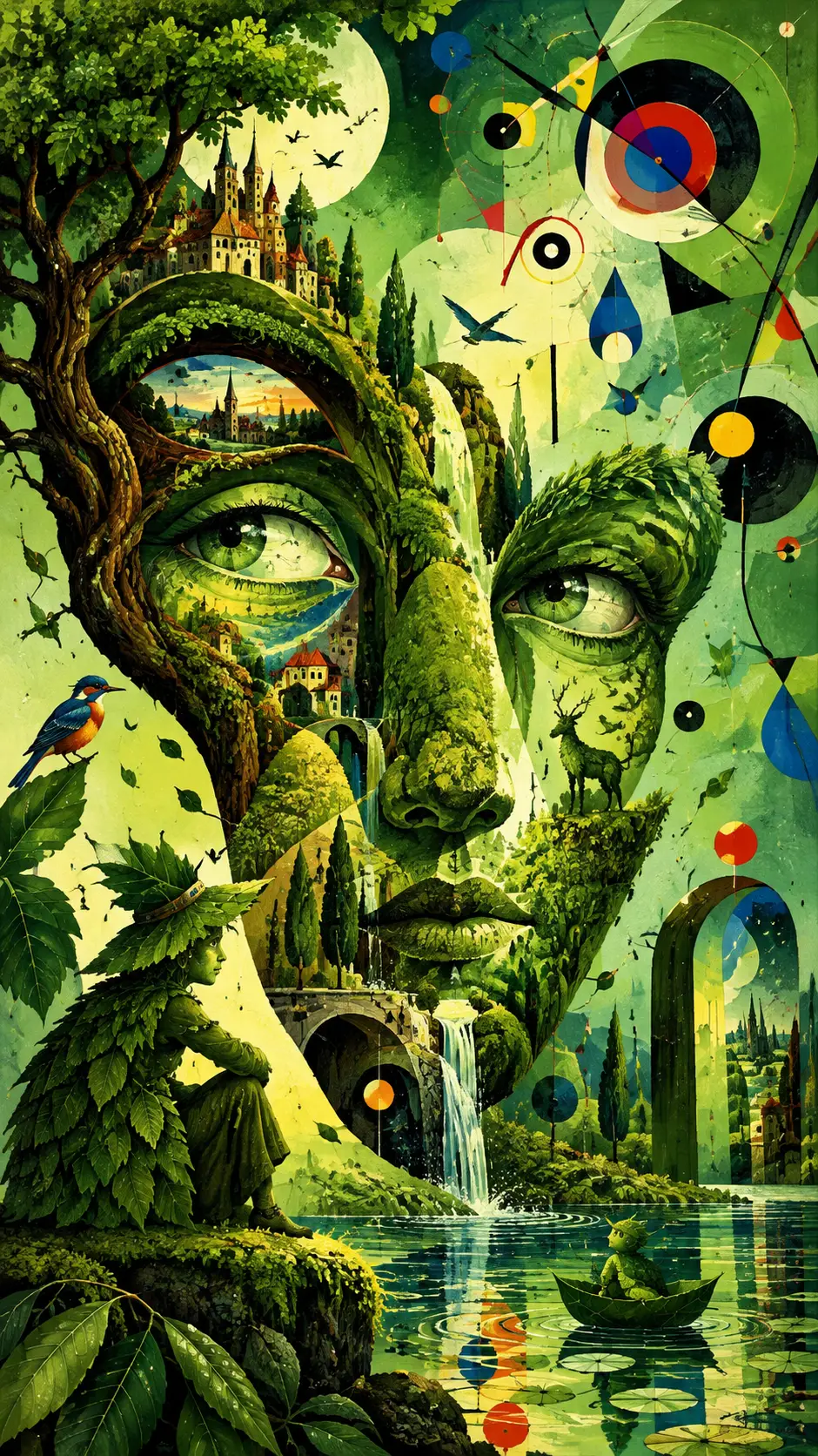 Surreal green abstract vision with mystical vivid shapes