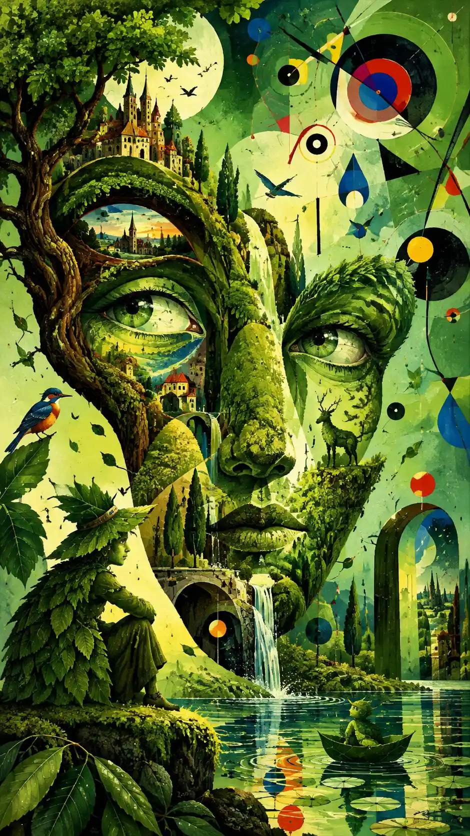 Surreal green abstract vision with mystical vivid shapes
