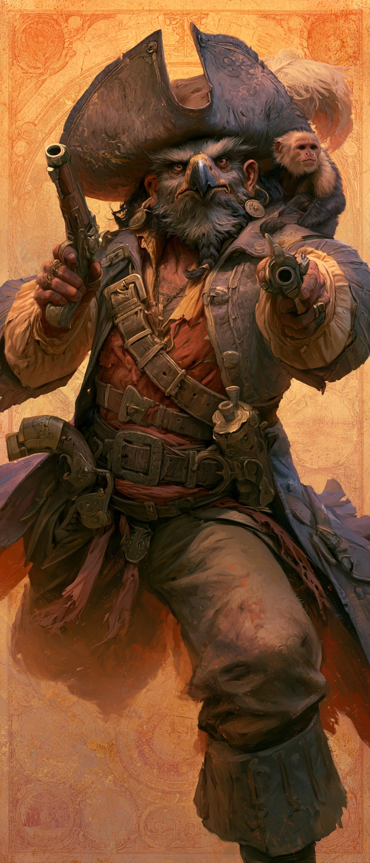 Grim eagle pirate with pistols on a wanted poster