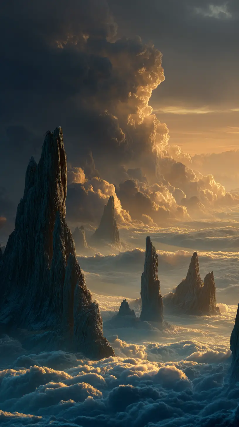 Surreal Fantasy Landscape With Inverted Mountains And Clouds