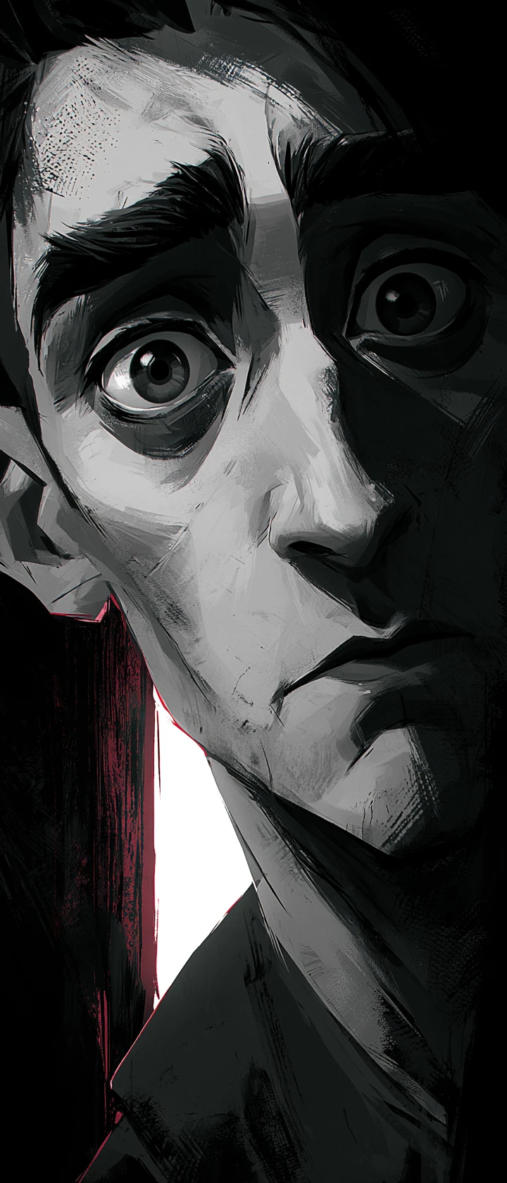 Gaunt Man In Shadowy Close Up With Harsh Uplighting