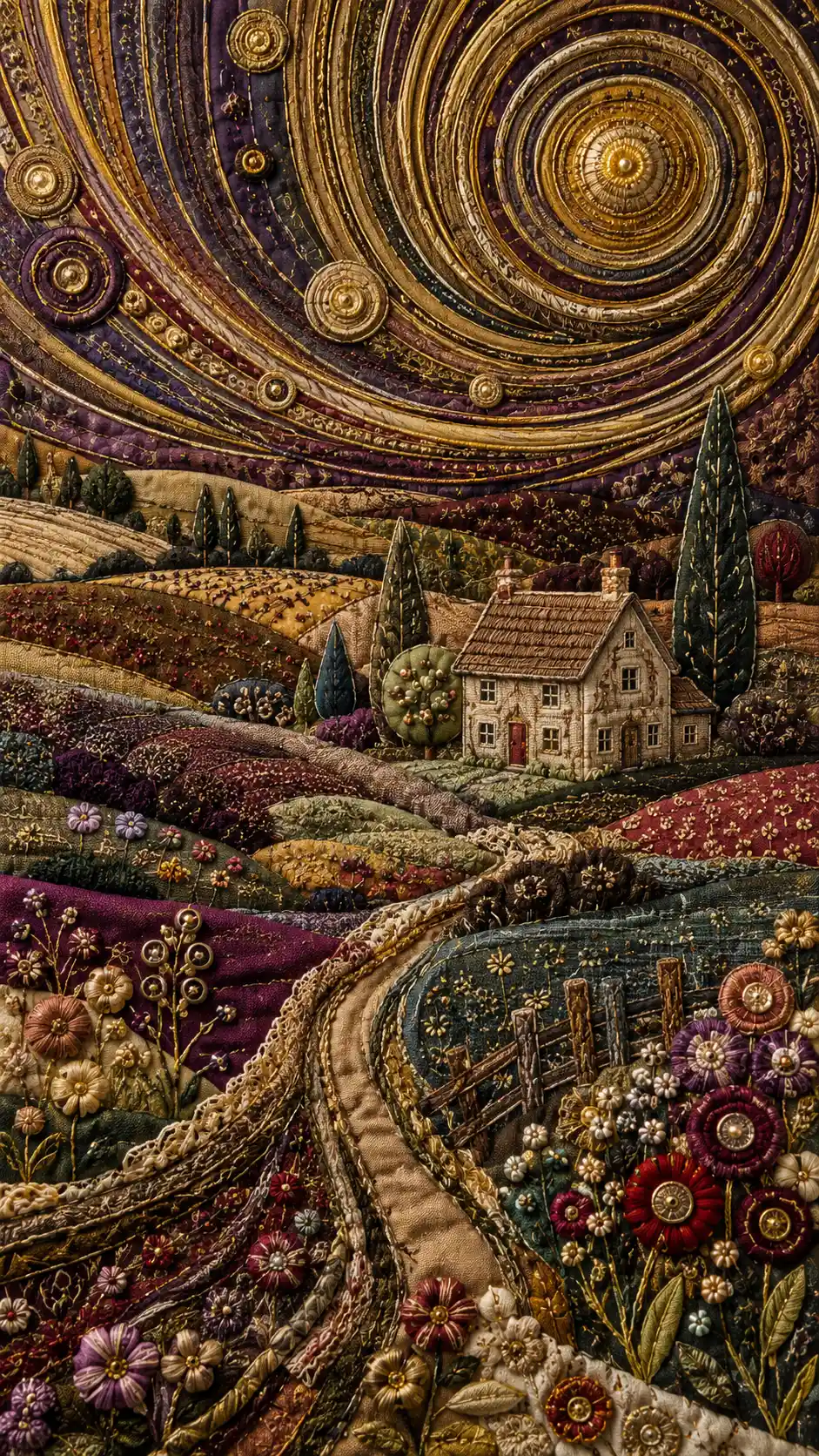 Surreal Textile Countryside Woven Into A Tapestry Landscape