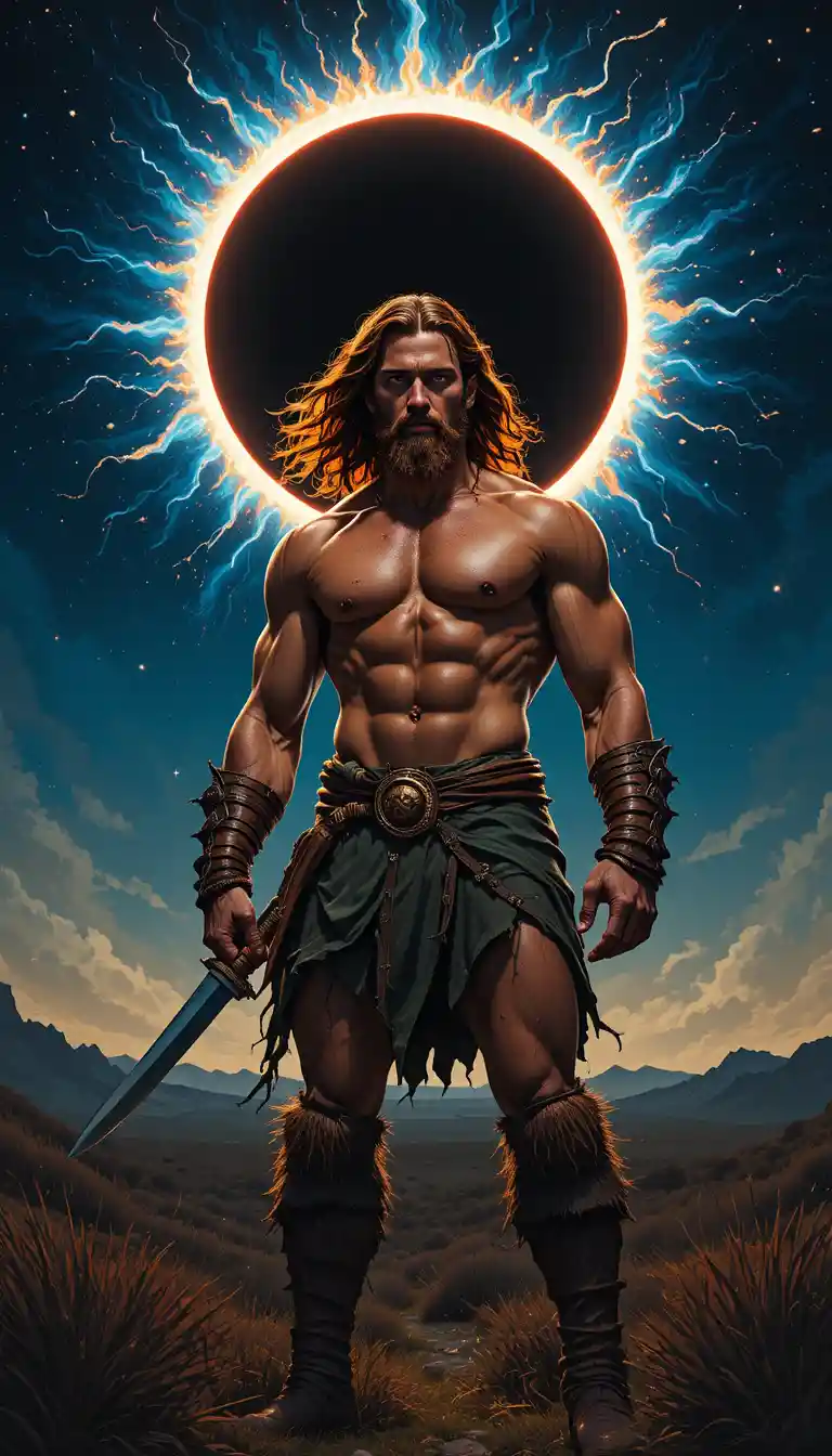 Muscular barbarian warrior in classic fantasy illustration