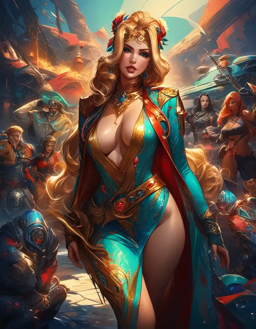 Seduttiva donna dai capelli rossi in cosplay fantasy in posa a figura intera