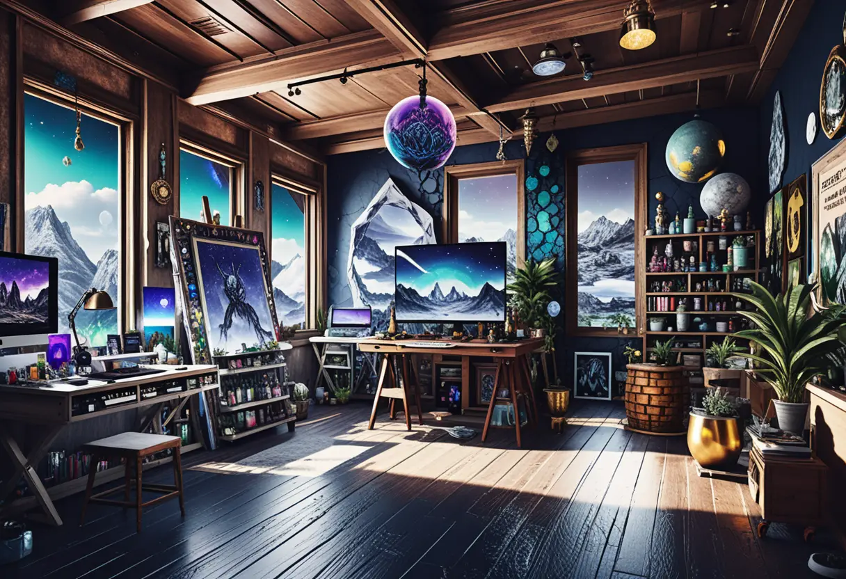 Solar inspired loft studio with mystical crystal displays