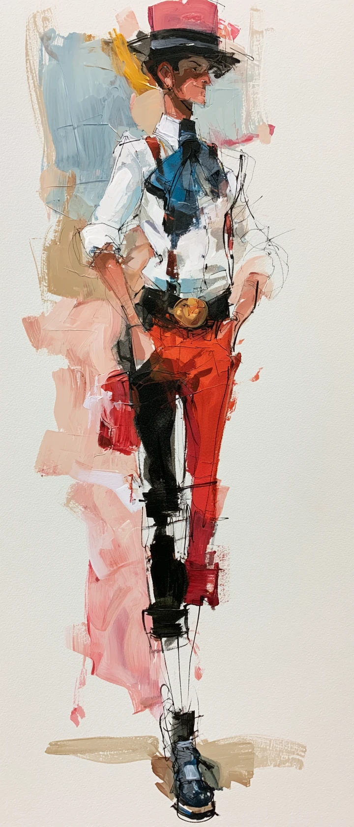 Whimsical people with humorous expressions in acrylic ink painting