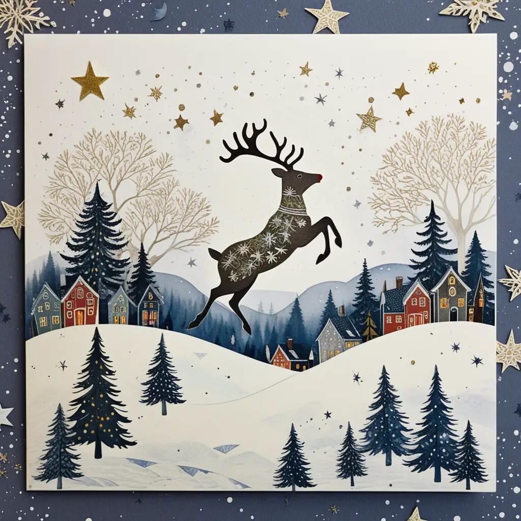 Reindeer Silhouette Leaping Across A Starry Christmas Sky