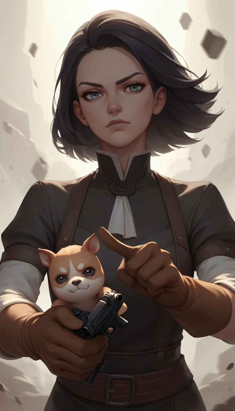 Anime cowgirl aiming a Colt revolver at the viewer