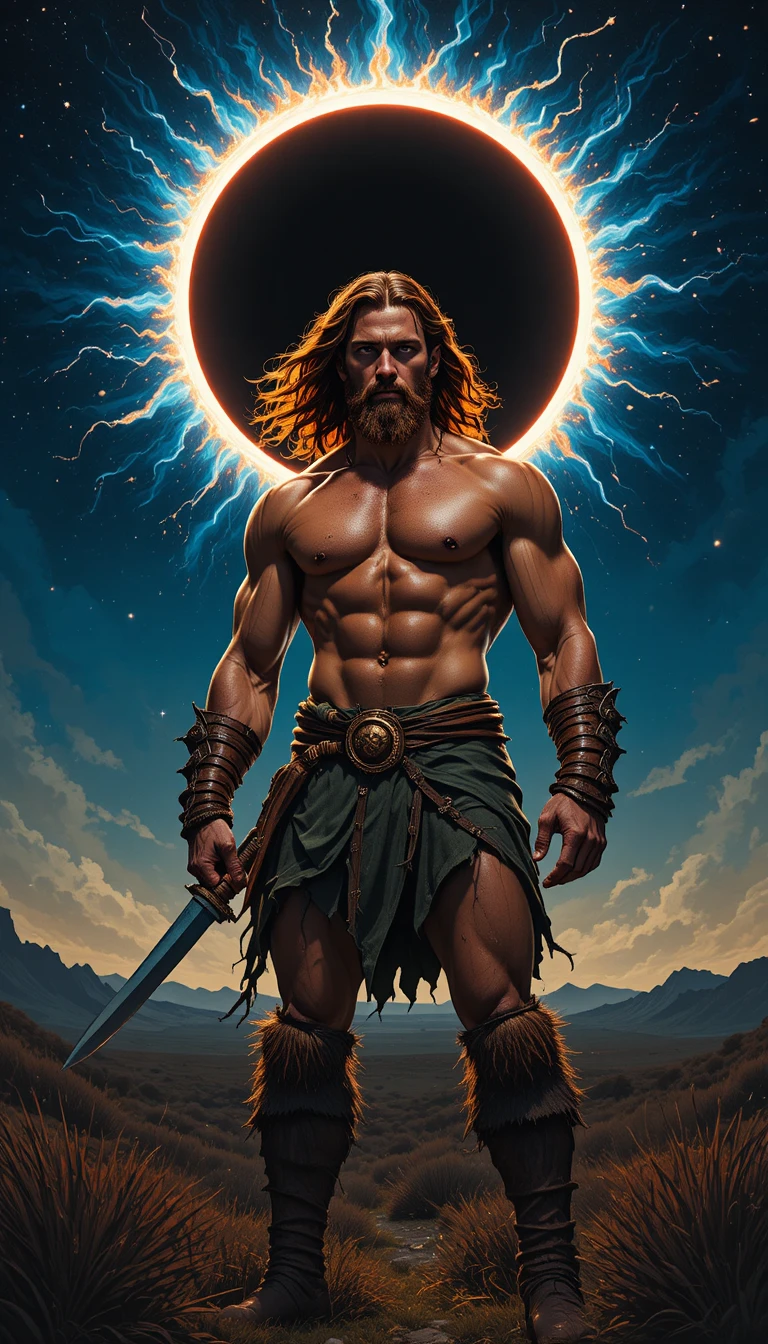 Muscular barbarian warrior in classic fantasy illustration