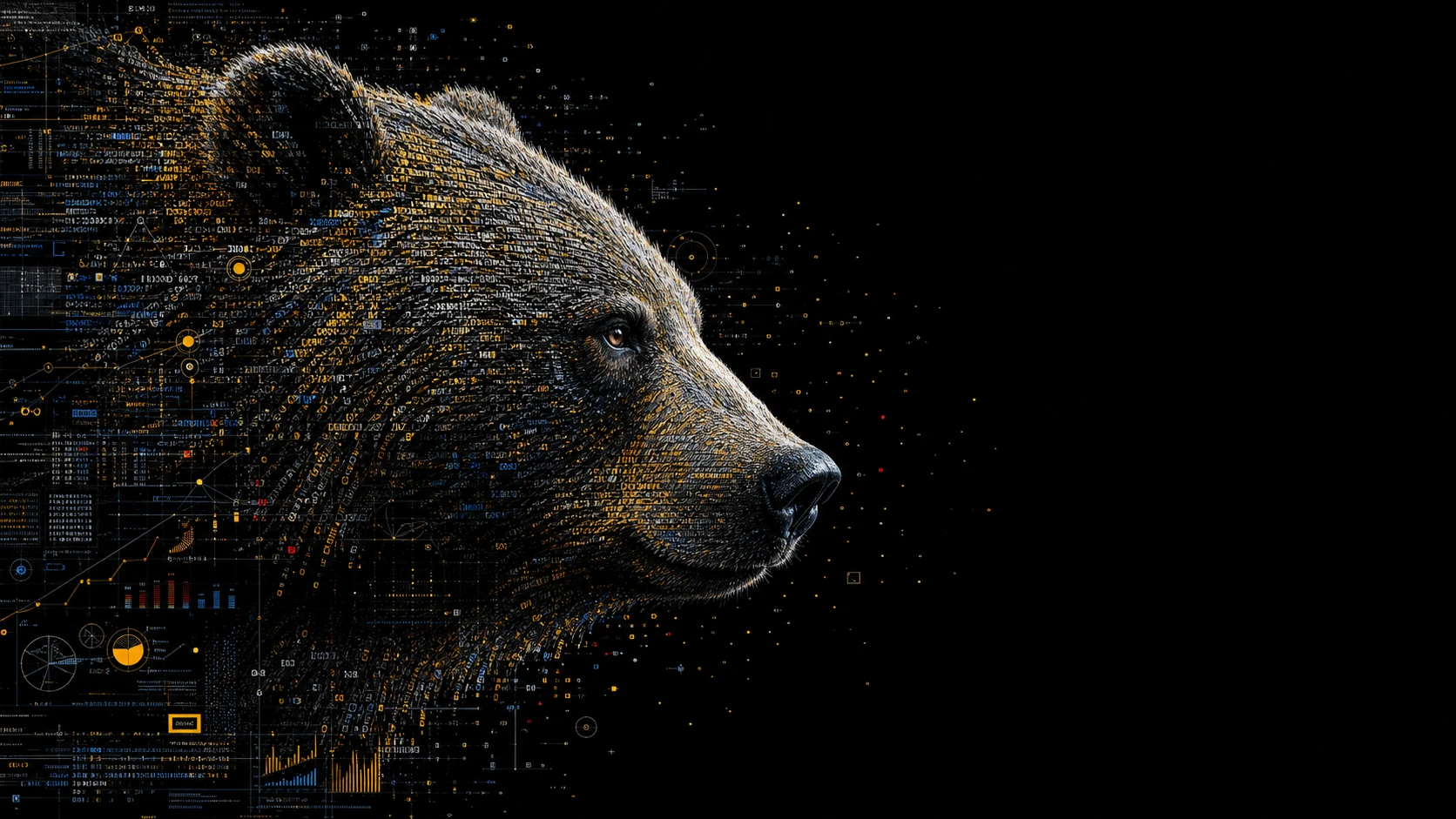 Data glyph bear portrait with dramatic negative space