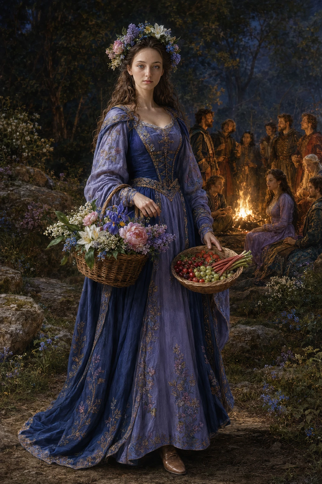 Renaissance style full length portrait of a young woman