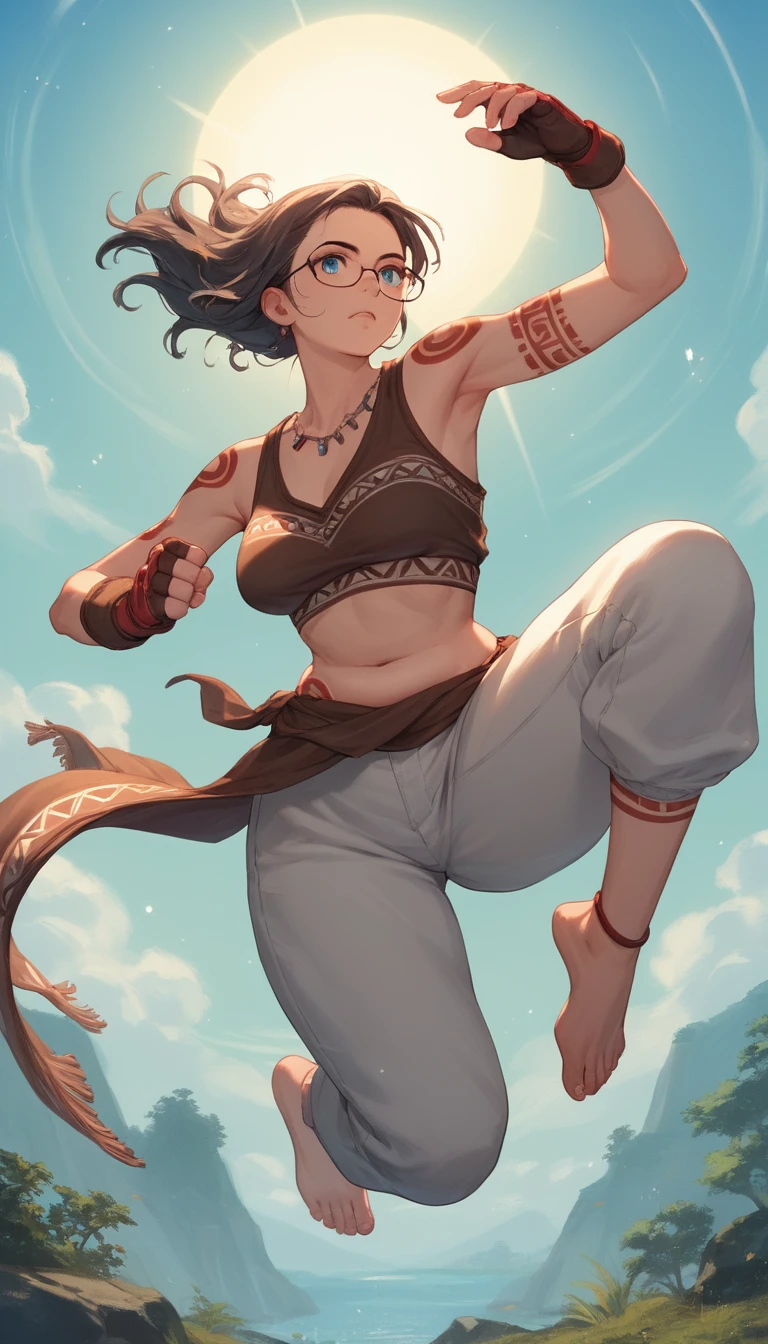 Curvy fantasy fighter on a serene arena ring stage