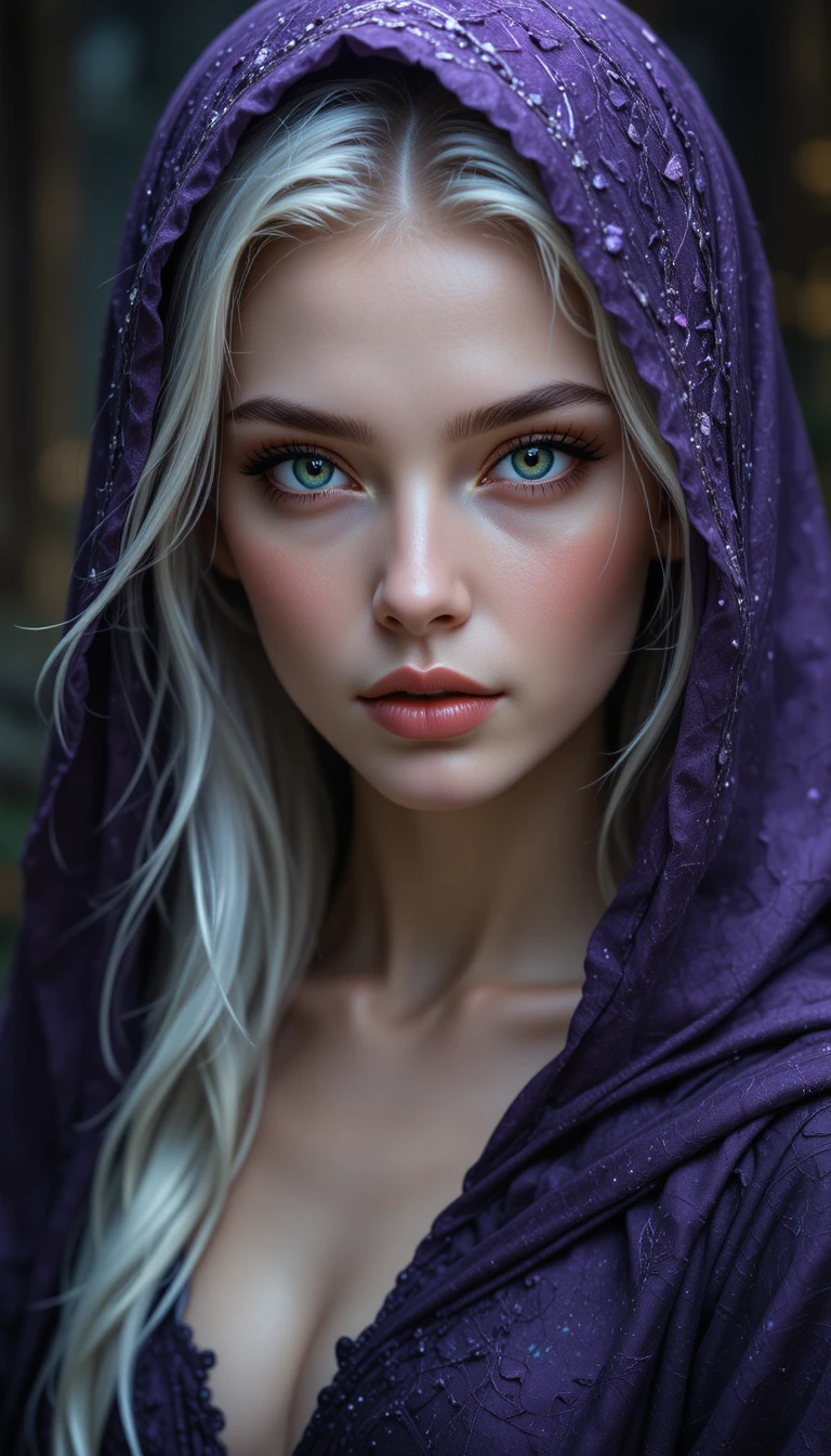 Half elf mage portrait with glowing green eyes