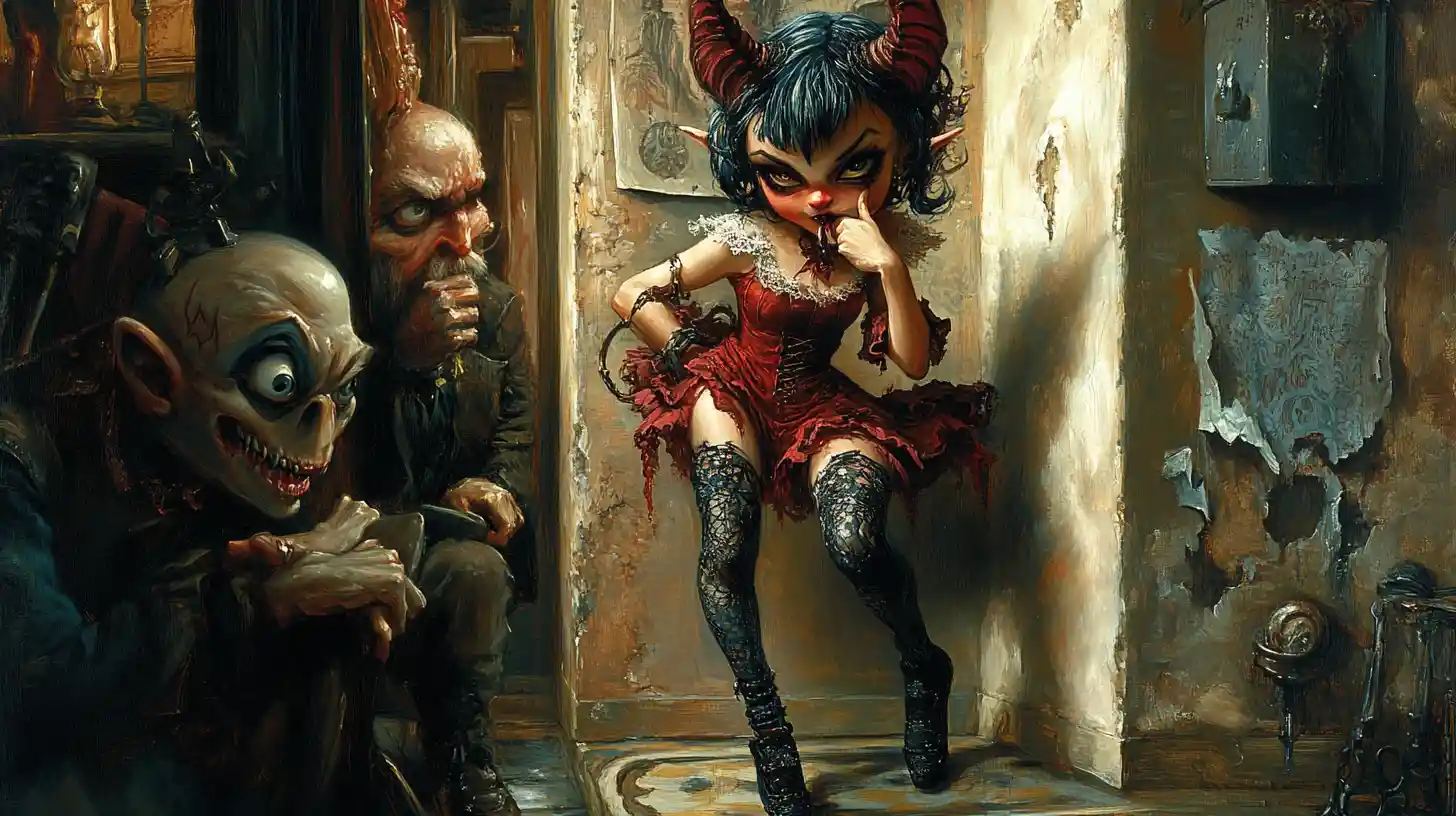 Tiny seductive devil woman in lace and boots
