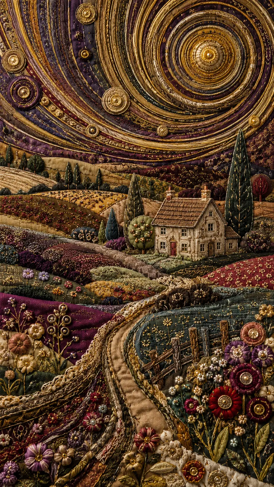 Surreal Textile Countryside Woven Into A Tapestry Landscape