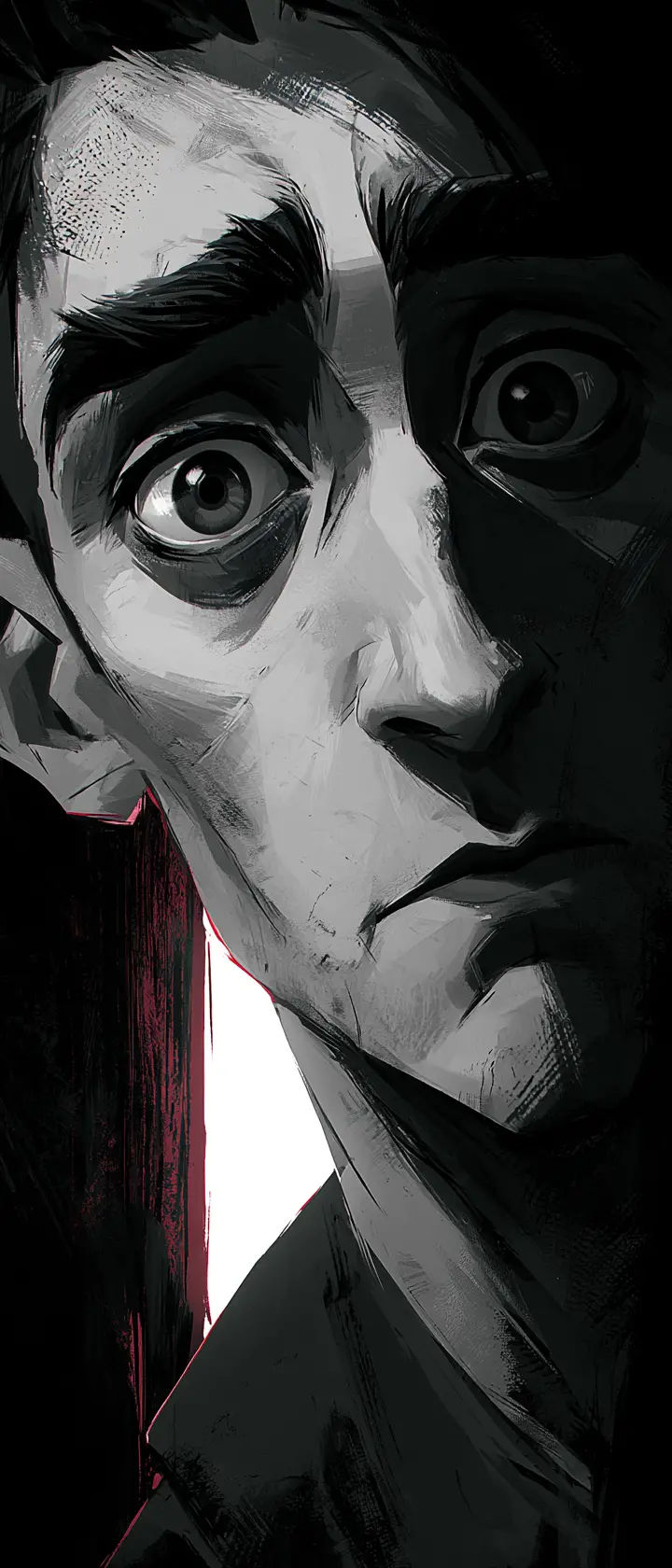 Gaunt Man In Shadowy Close Up With Harsh Uplighting