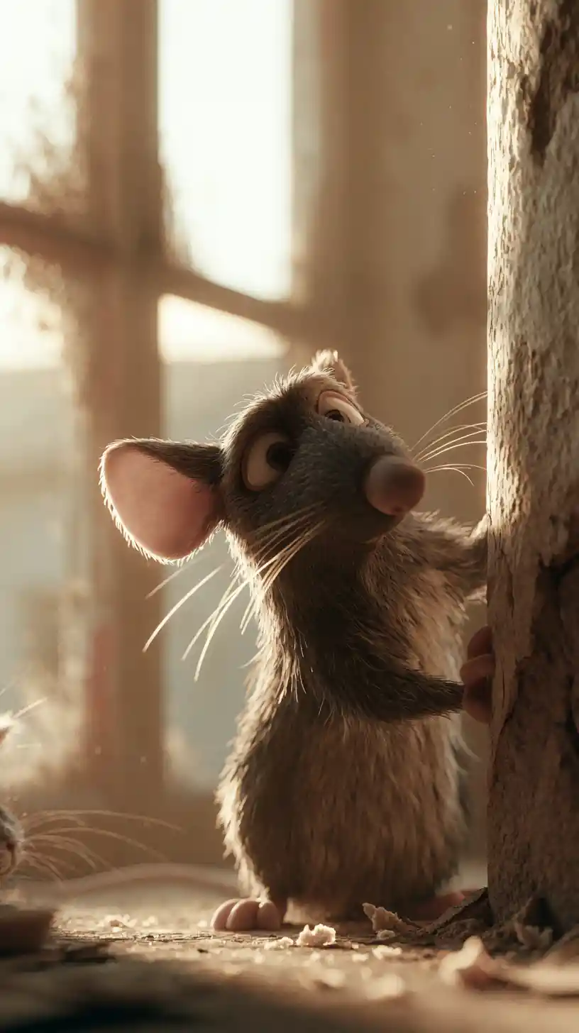 Clever Mouse Escaping A Cat In A Sunlit Stone Room