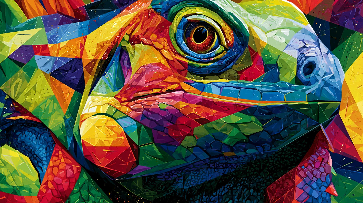 Colorful geometric iguana in bold abstract art style