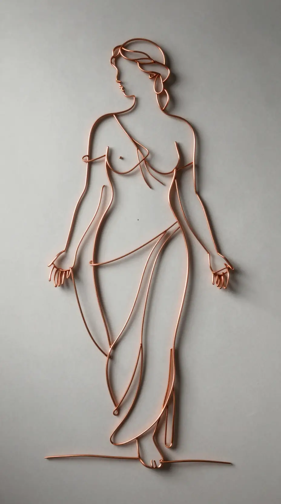 Copper wire silhouette of a greek goddess in dramatic light