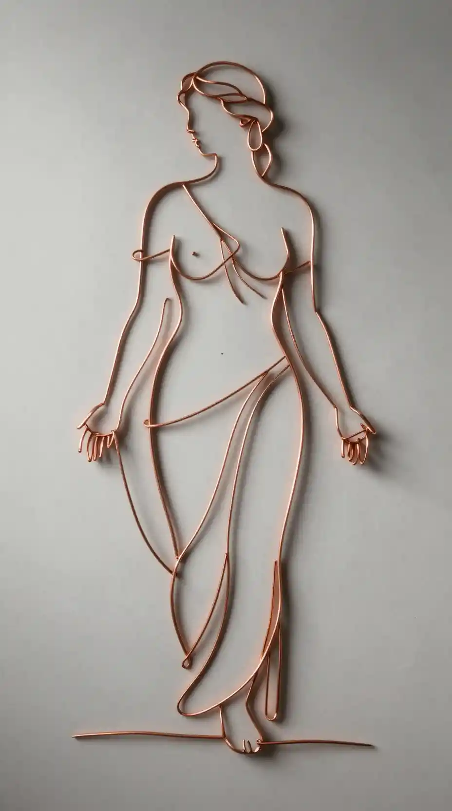 Copper wire silhouette of a greek goddess in dramatic light