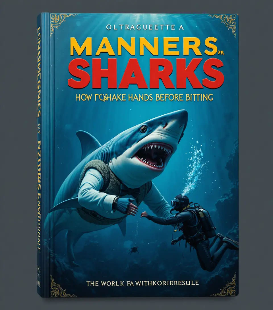 Well dressed shark offering a handshake to a scuba diver