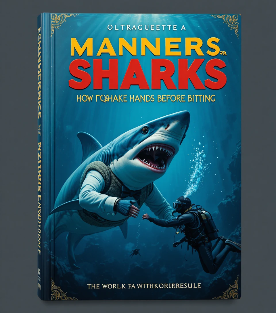 Well dressed shark offering a handshake to a scuba diver