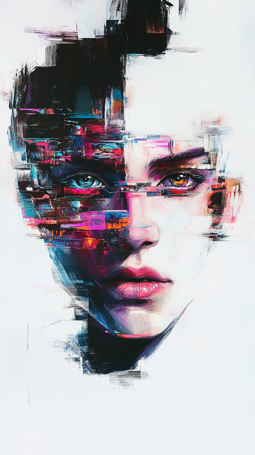 Abstract negative space painting with hidden colorful symbols
