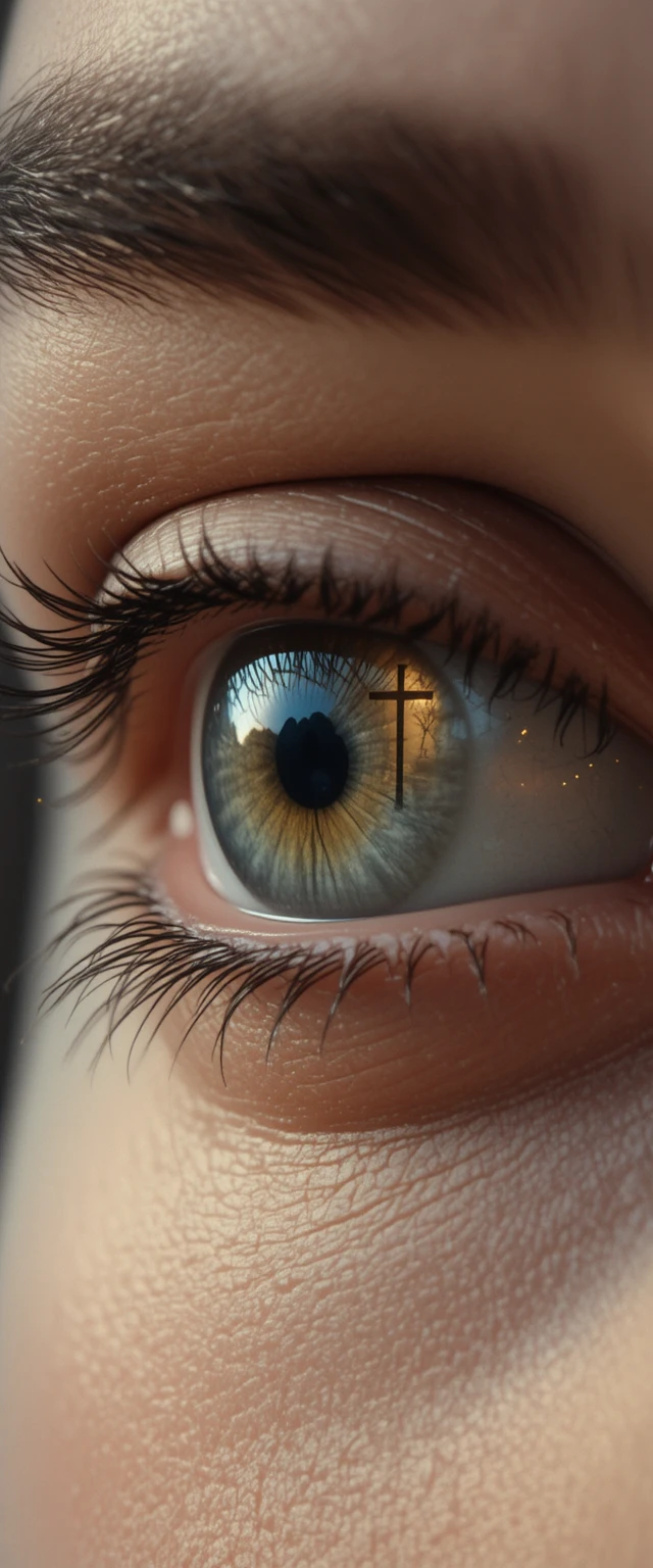 Extreme close up of a human eye with sacred reflection