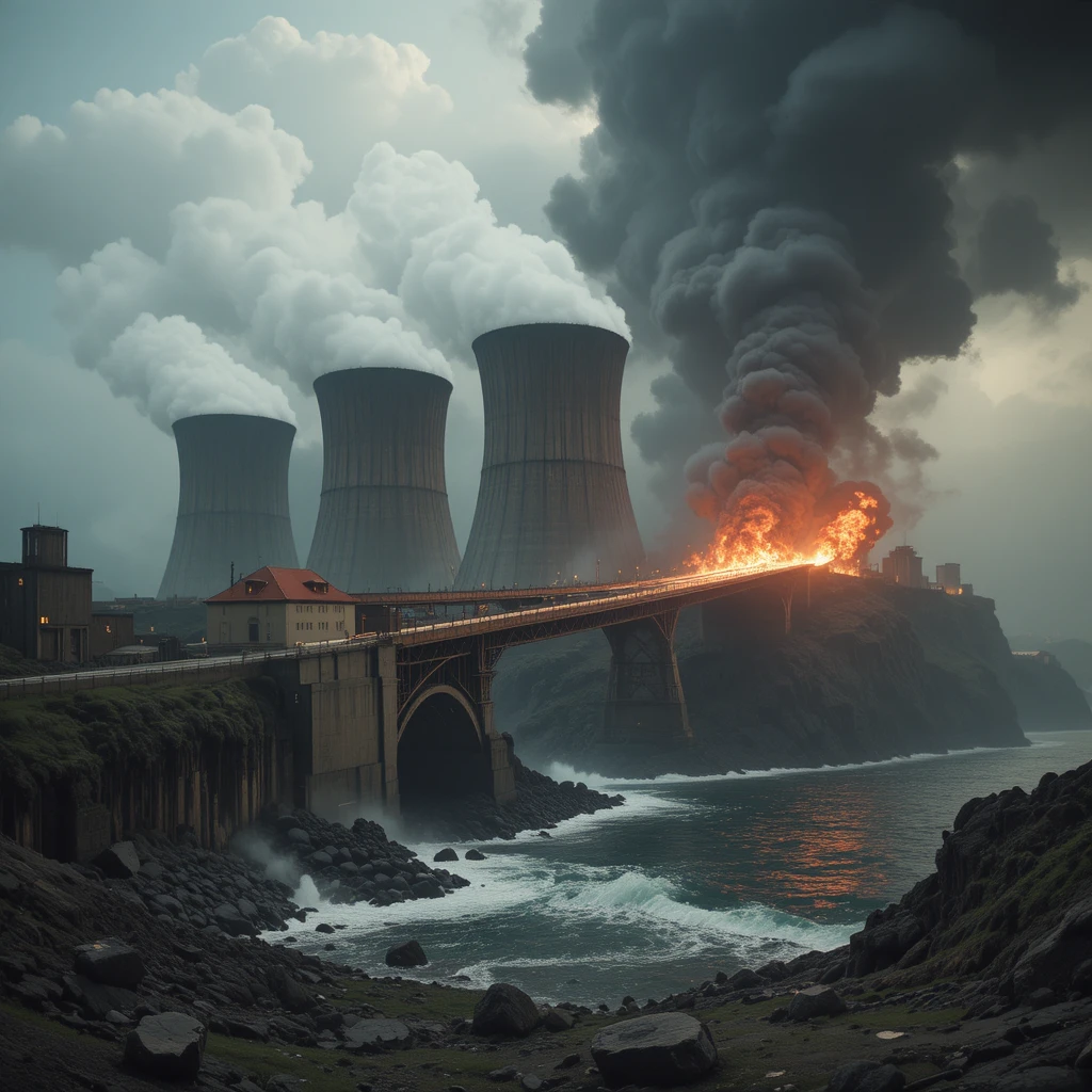 Large industrial power plant complex in urban Iran landscape