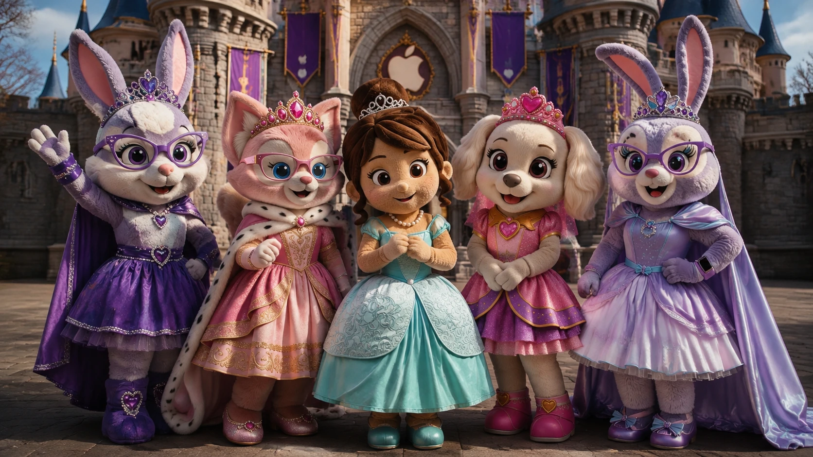 Five mascot girls standing together at Trotwood castle