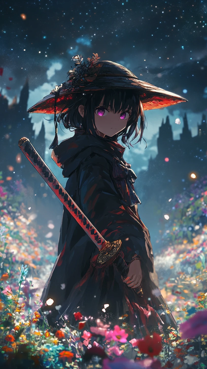 Anime girl warrior with anchor sword and glowing aura