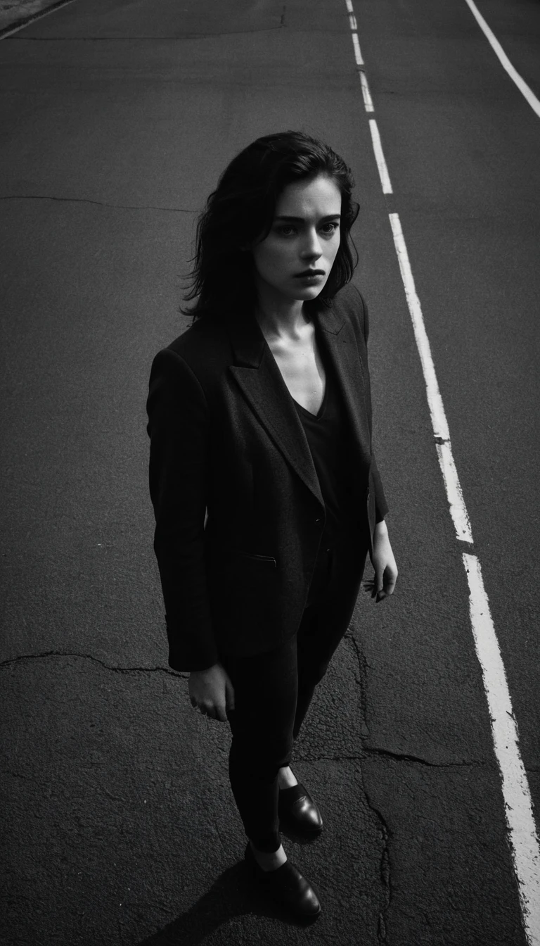Young woman smoking on a dark city street in noir style