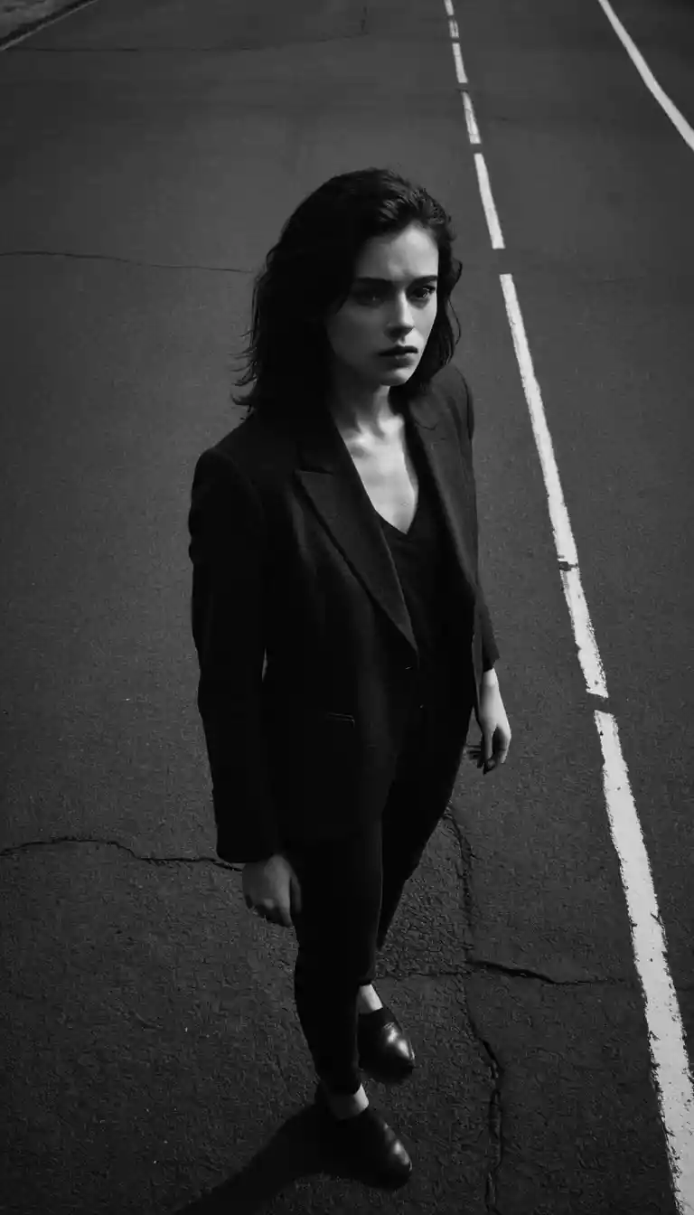 Young woman smoking on a dark city street in noir style