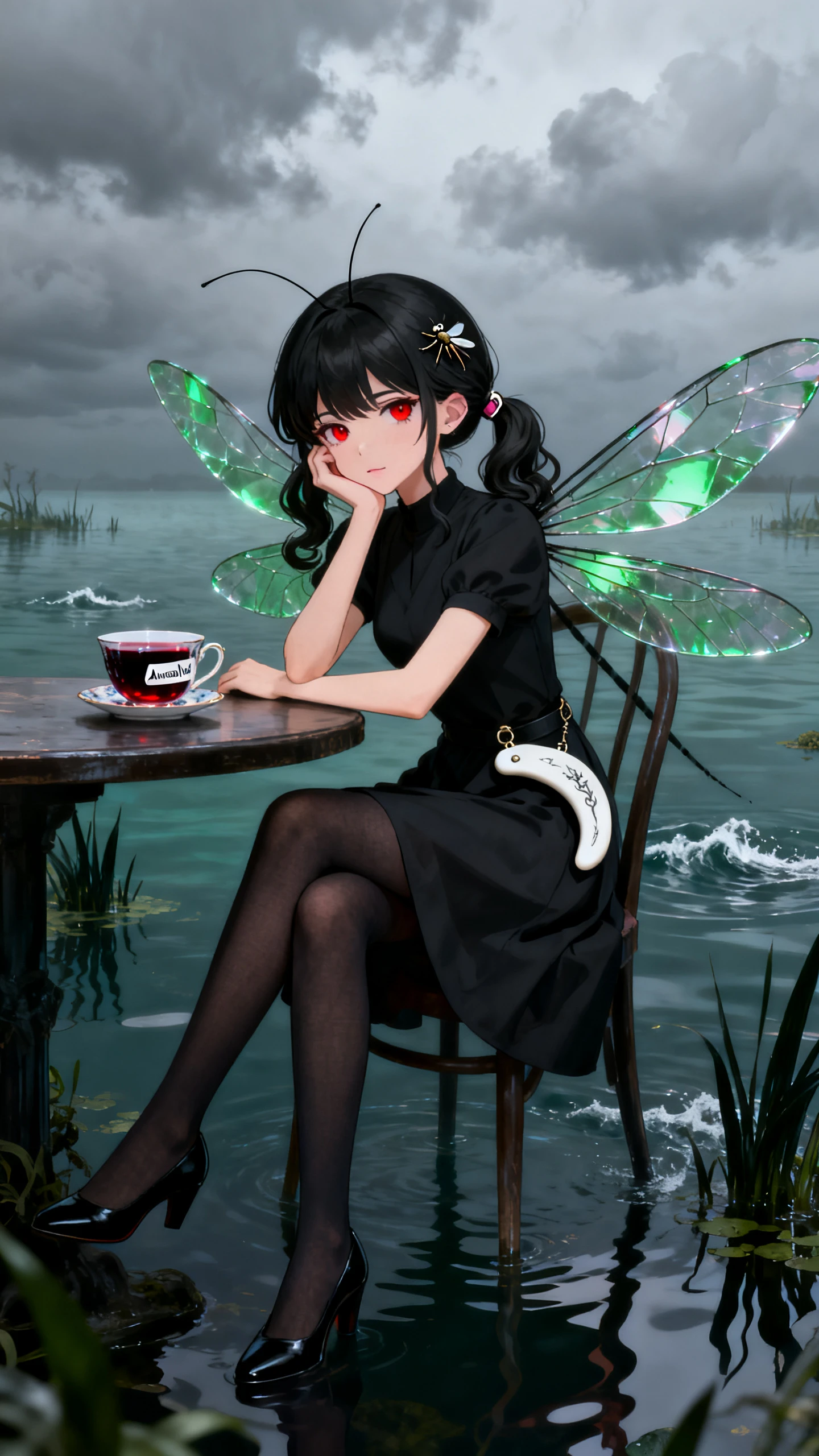 Elegant mosquito woman relaxing in a lagoon house