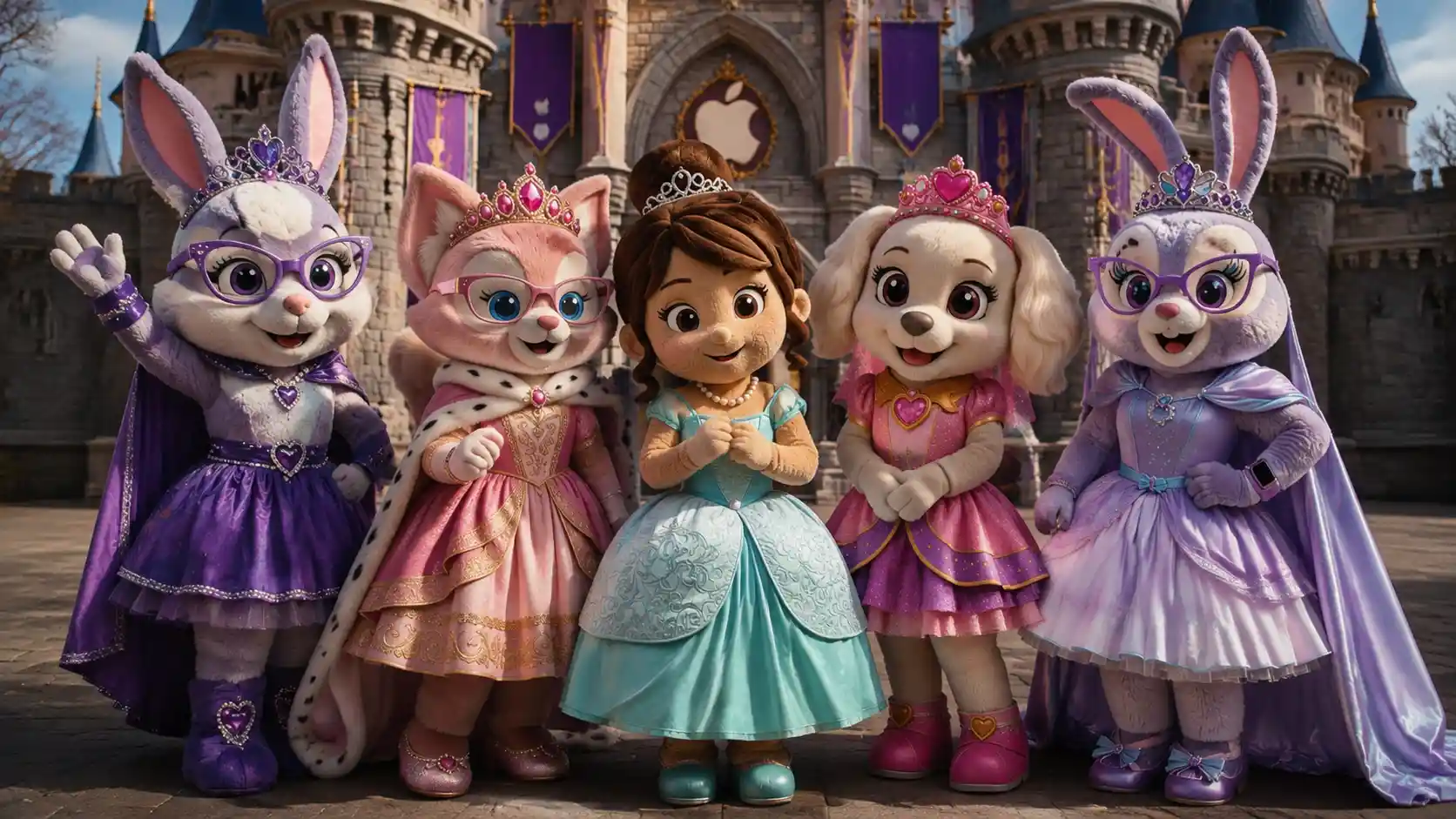 Five mascot girls standing together at Trotwood castle