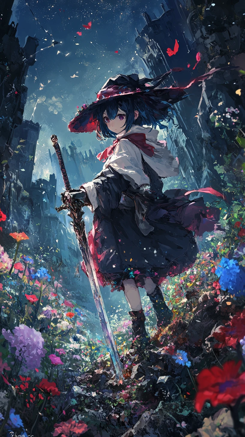Anime girl warrior with anchor sword and glowing aura