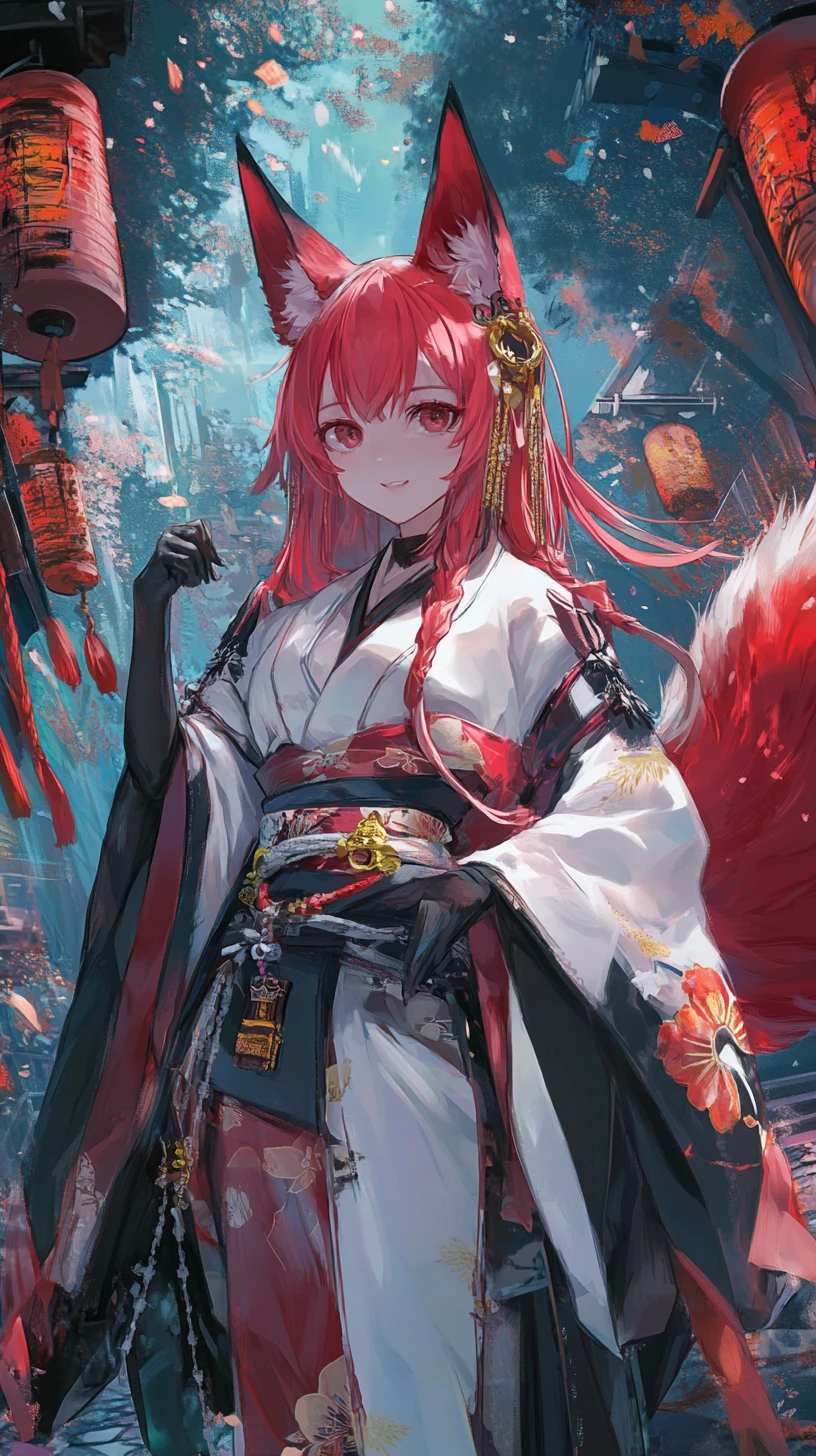 Joyful anime girl at a magical Halloween party