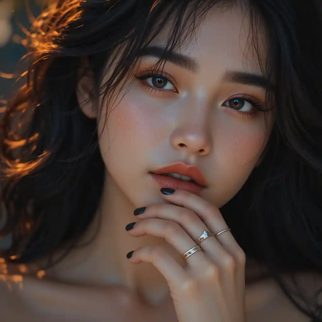 暖色逆光下夢幻女子特寫人像
